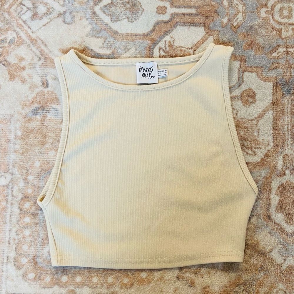 Princess Polly Cream Sleeveless Fitted Tank Top